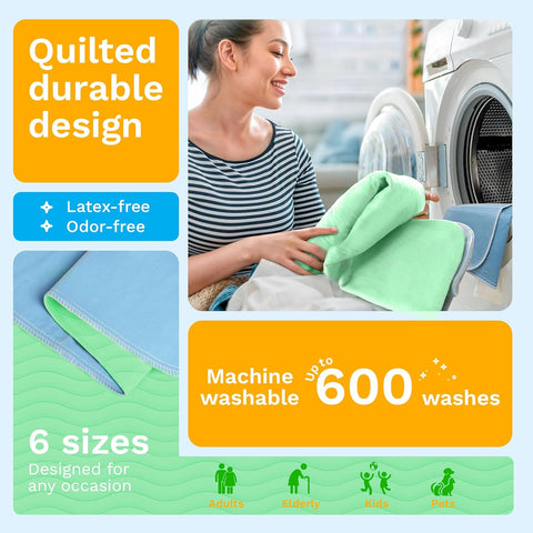 GREEN LIFESTYLE® Washable Underpads - Heavy Absorbency Reusable Bedwetting Incontinence Pads for Kids, Adults, Elderly, and Pets - Toddler Mattress Pads for Bed, Sofa, Floor (Pack of 4 - 34x36)