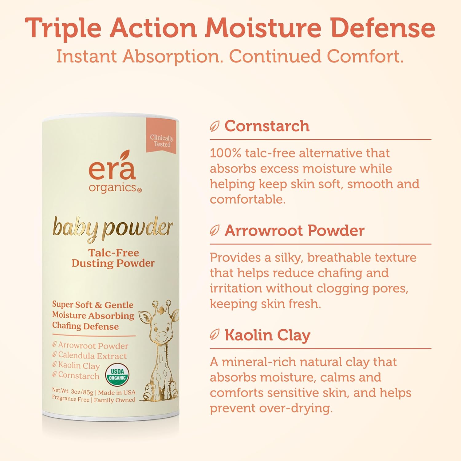 Talc-Free Organic Baby Powder - Non-Toxic Dusting Powder for Baby & Body