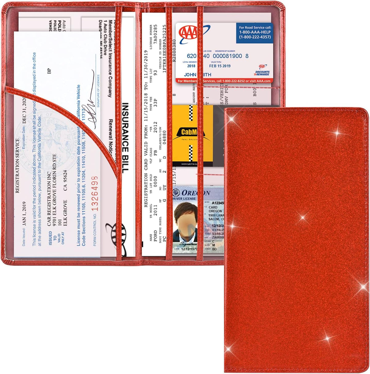 Cacturism Car Registration and Insurance Holder, Glove Box Organizer, Red