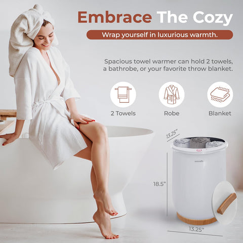 SereneLife Bucket Towel Warmers, White Large Towel Warmer for Spa and Bathroom, Luxury Towel Heater Gifts for Him & Her, Auto Shut-Off, Fits 2 large, Blankets, Bathrobes, PJ's