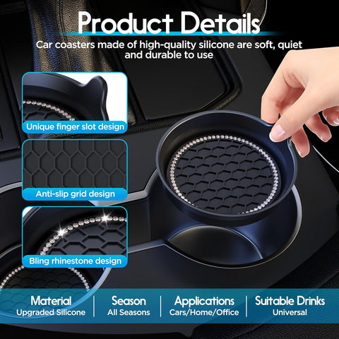 Amooca 2-Pack Car Cup Holder Coaster Bling Crystal Rhinestone Car Interior