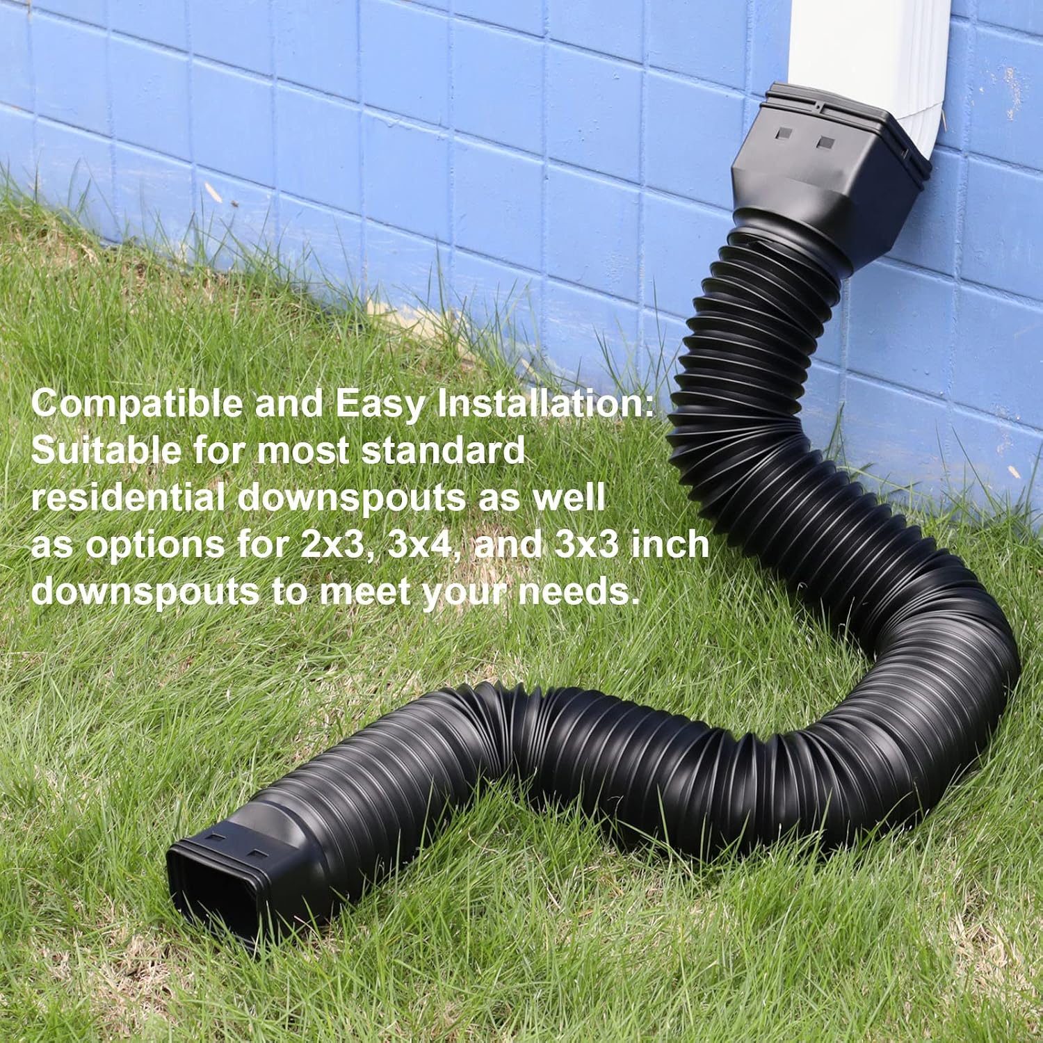 plusgutter Black-2pack Rain Gutter Downspout Extensions Flexible, Drain Downspout Extender,Down Spout Drain Extender, Gutter Connector Rainwater Drainage,Extendable from 21 to 68 Inches