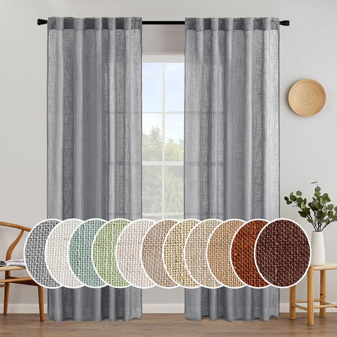 MIULEE Grey Linen Curtains 37x84 Inch Length Gray 2 Panels