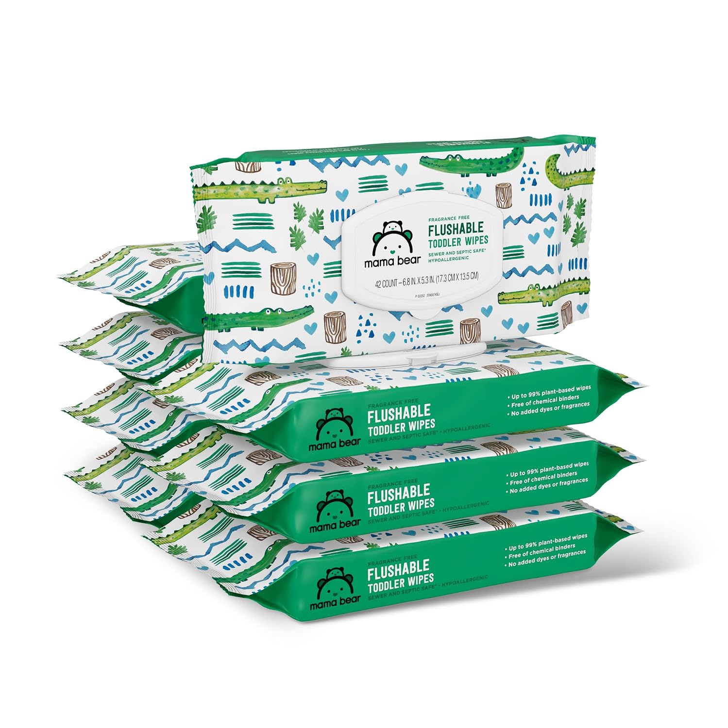 Amazon Brand - Mama Bear Flushable Toddler Toilet Wipes, Unscented, Formulated without Fragrance, Hypoallergenic, Septic Safe, 336 Count, 8 Packs of 43