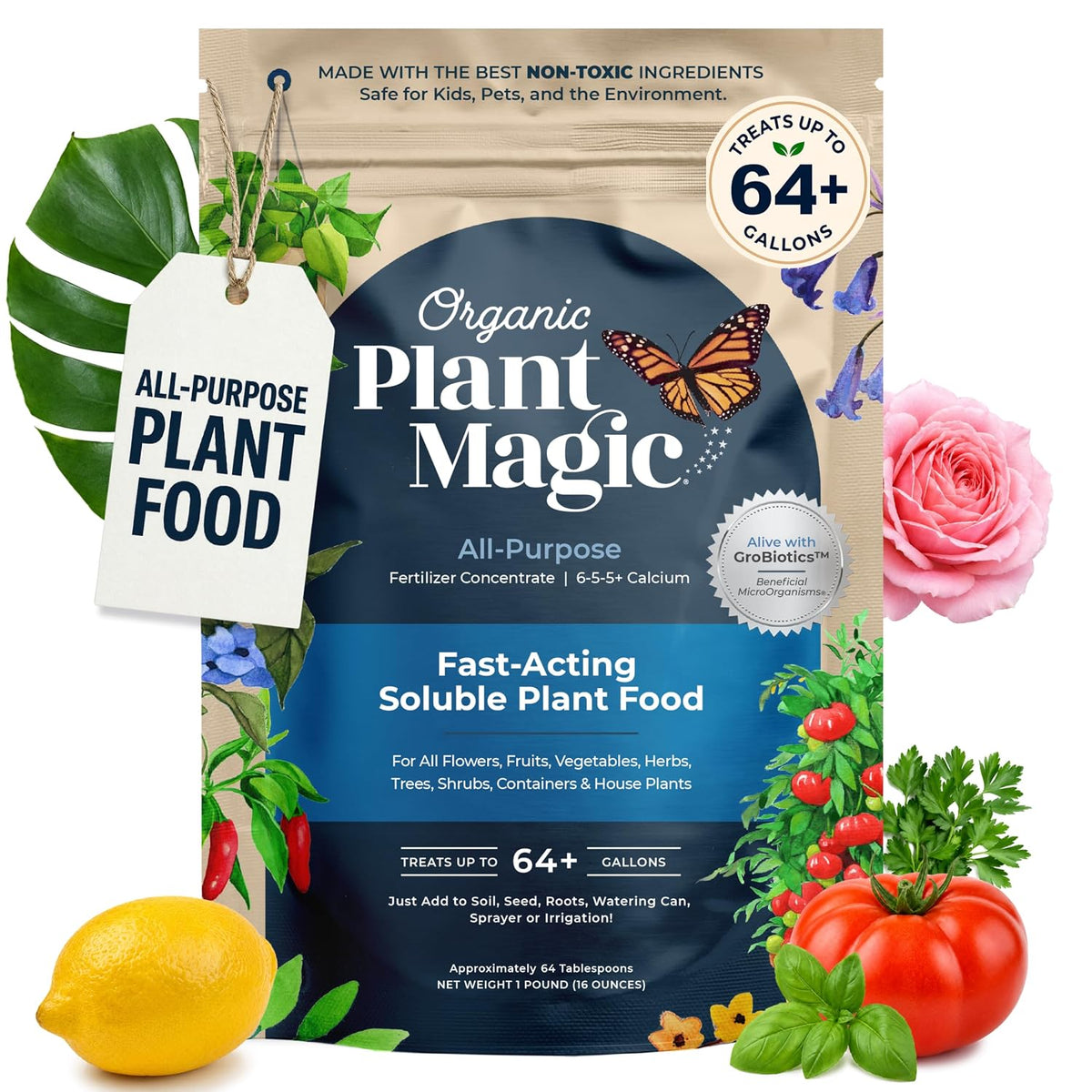 Organic Plant Magic Fertilizer & Plant Food for House Plants & Garden 1lb