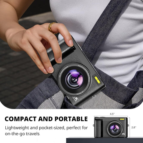 Duluvulu 4K Digital Camera for Photography Autofocus, 2026 Latest 48MP Vlogging Camera for YouTube with SD Card, 2 Batteries, 3" 180°Flip Screen Compact Travel Camera for Teens with 16X Zoom,Black