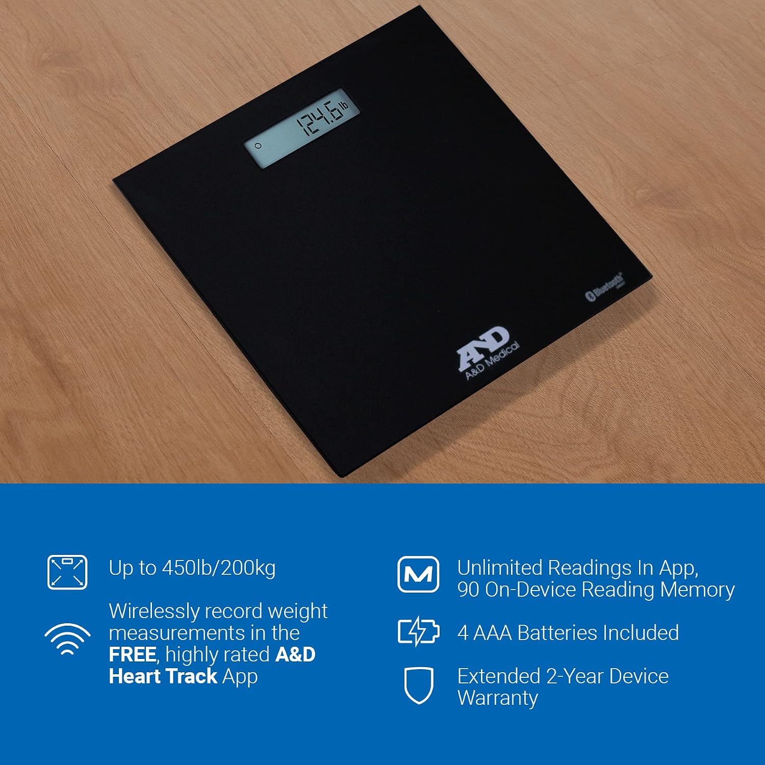 A&D Medical UC-352BLE Bluetooth Digital Weight Scale, 450lb Capacity