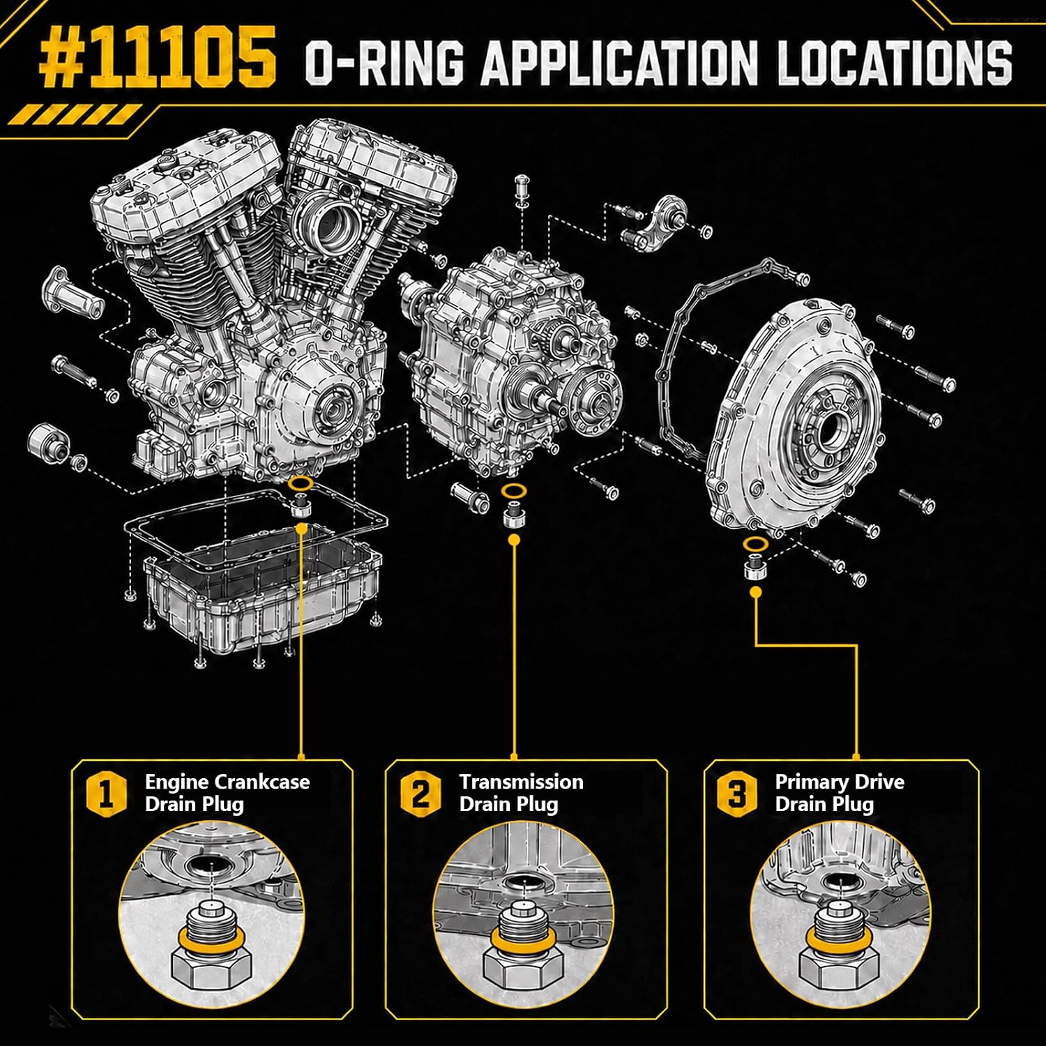 75 Pack #11105 O-Rings for Harley Davidson Oil Drain Plug