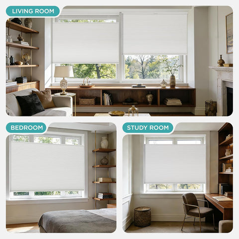 Joydeco No Drill Blackout Cordless Cellular Shades, 35" W x 64" H, White