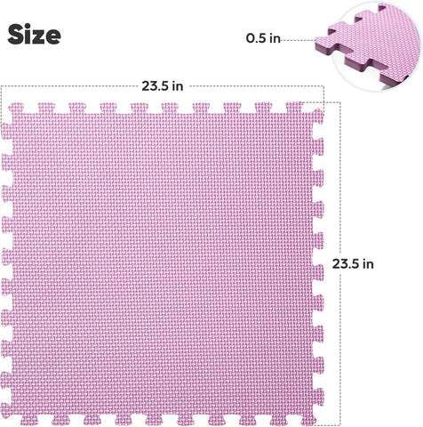 12 Pack 48 sqft Home Gym Mat, Puzzle Exercise Mat, EVA Interlocking Foam Floor Tiles for Home Workout Equipment and Kids' Play Areas - Blue, 24 in x 24 in x ½ in - (Pink, 12 Pack (48 SQ FT))