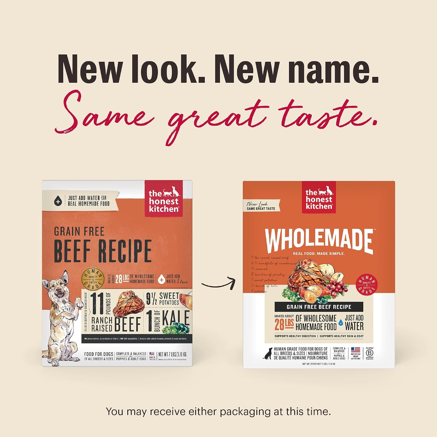 The Honest Kitchen Wholemade Grain Free Beef Recipe, Human Grade Dehydrated Dog Food, Just Add Water, Supports Healthy Digestion, Skin & Coat, Topper for Dry or Wet Dog Food, 7 lb Box Makes 28 lbs