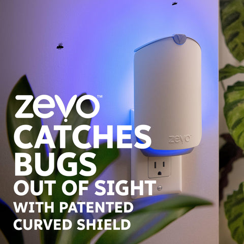 Zevo Flying Insect Trap for Indoors: Light Trap Captures Fruit Flies, Gnats and Houseflies, Starter Kit + Refills (1 Plug-in Base + 3 Cartridges)