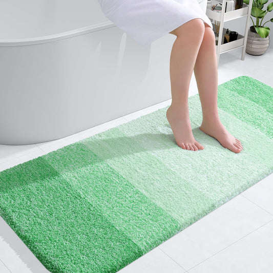 OLANLY Bathroom Rug Mat 54x24, Extra Soft and Absorbent Microfiber Bath Rugs, Non-Slip Plush Shaggy Bath Carpet, Machine Wash Dry, Bath Mats for Bathroom Floor, Tub and Shower, Green