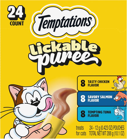 Temptations Creamy Puree Cat Treats, Chicken, Salmon & Tuna, 24 Count