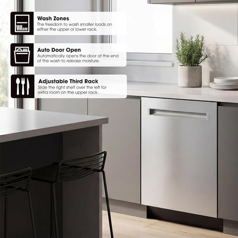 Sharp SDW6748SNS 24 in. Top Control Pocket Handle 47 dBA Dishwasher