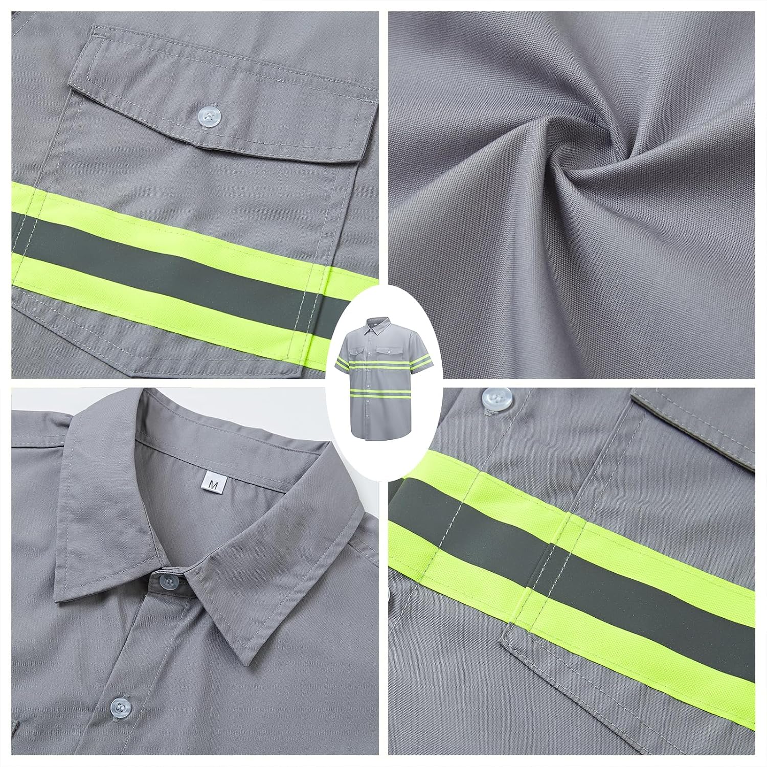 Ousafeve Class 3 Hi Vis Button Up Safety Work Shirts for Men Reflective