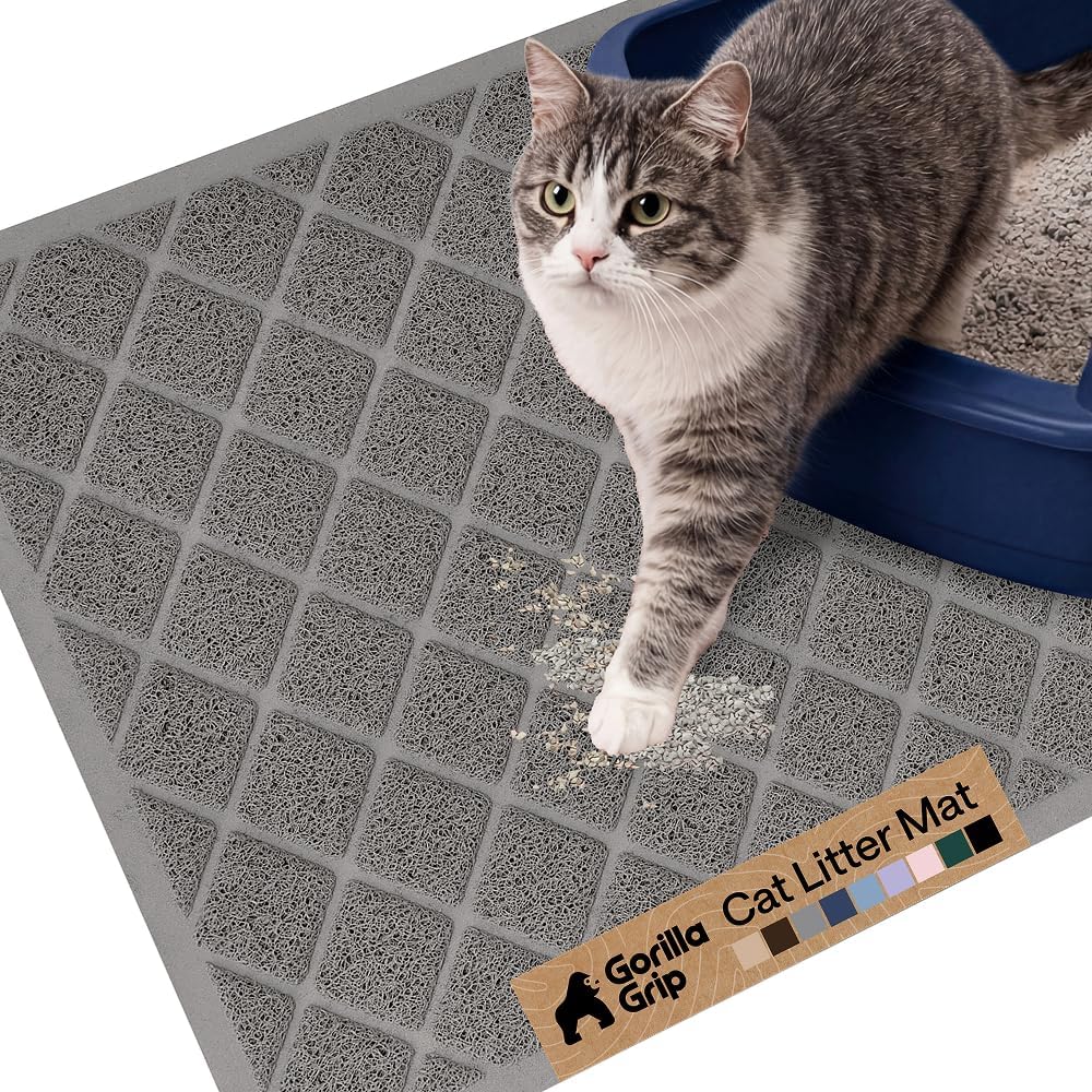 GORILLA GRIP Cat Litter Box Mat, Coiled Mesh Trapping Mats, 24x17 Gray