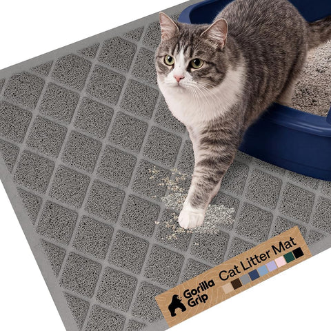 GORILLA GRIP Cat Litter Box Mat, Coiled Mesh Trapping Mats, 24x17 Gray