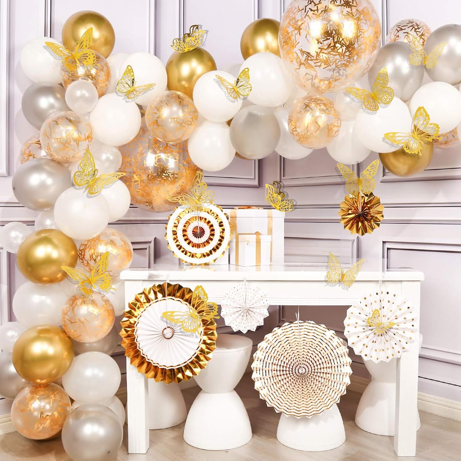 Rindion 84PCS 3D Butterfly Decorations, 3 Sizes 7 Styles Butterfly Wall Decor Gold Butterflies Decorations for Cake, Butterflies Party, Birthday, Wall