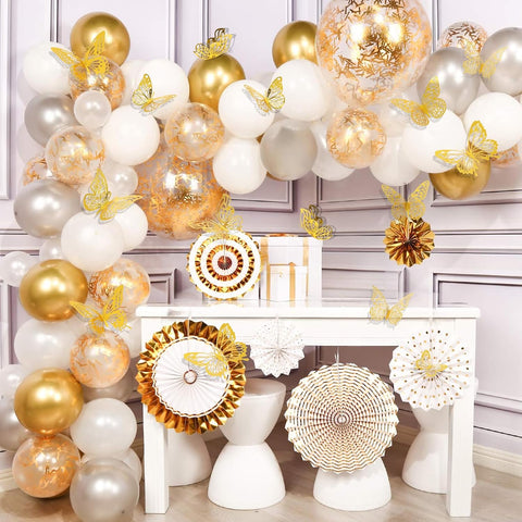 Rindion 84PCS 3D Butterfly Decorations, 3 Sizes 7 Styles Butterfly Wall Decor Gold Butterflies Decorations for Cake, Butterflies Party, Birthday, Wall
