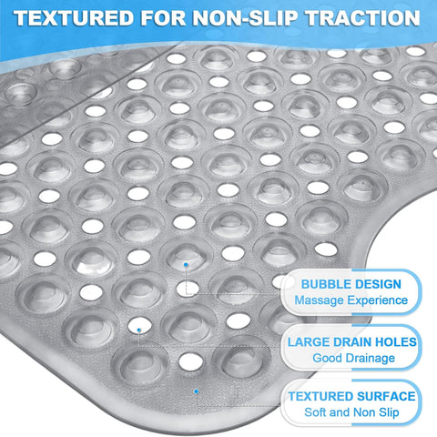 Bathtub and Shower Mats, 40x16 Inch Extra Large Non Slip Soft Bath Tub Mat with Suction Cups and Drain Holes for Bathroom Floor and Keep Tubs Clean, Machine Washable, Clear Gray