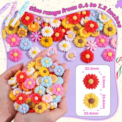 100PCS Flower Slime Charms Decoden Charms Flatback Resin Charms for Crafts