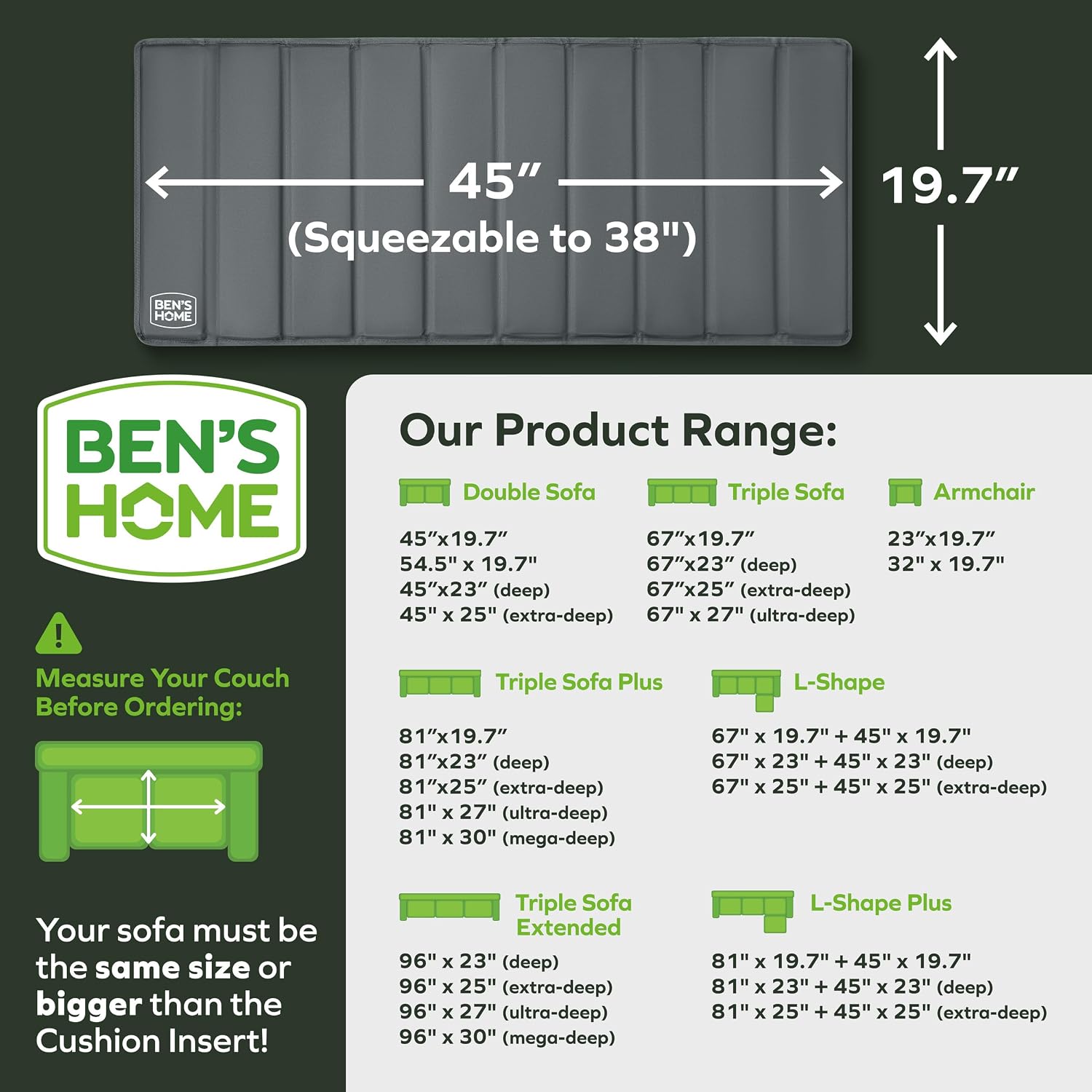 BEN'SHOME Loveseat Cushion Support Board, Sagging Couch 38-45" x 19.7"