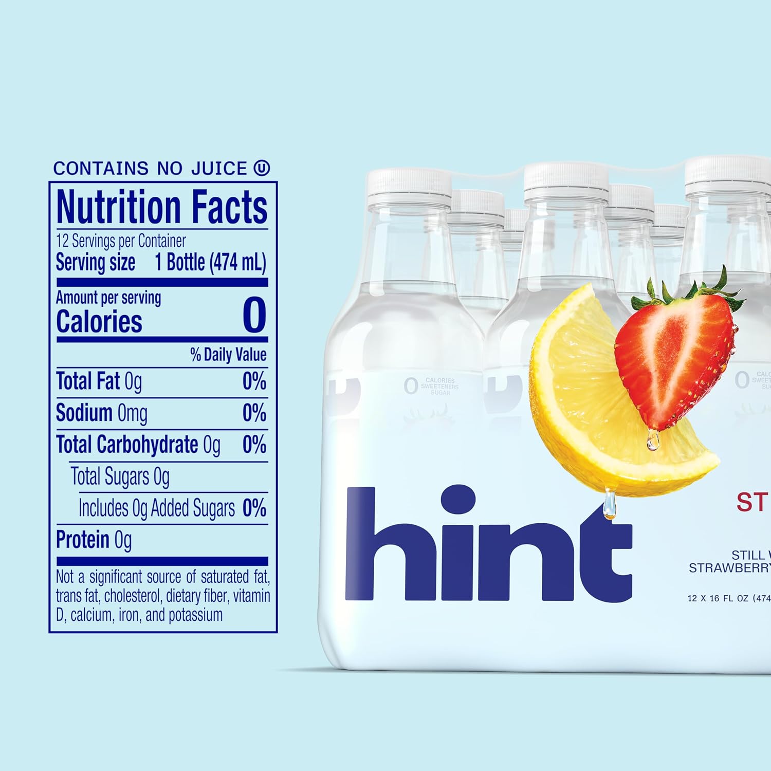 Hint Flavored Water Zero Sugar 0 Calories - Strawberry Lemon (12 pack)