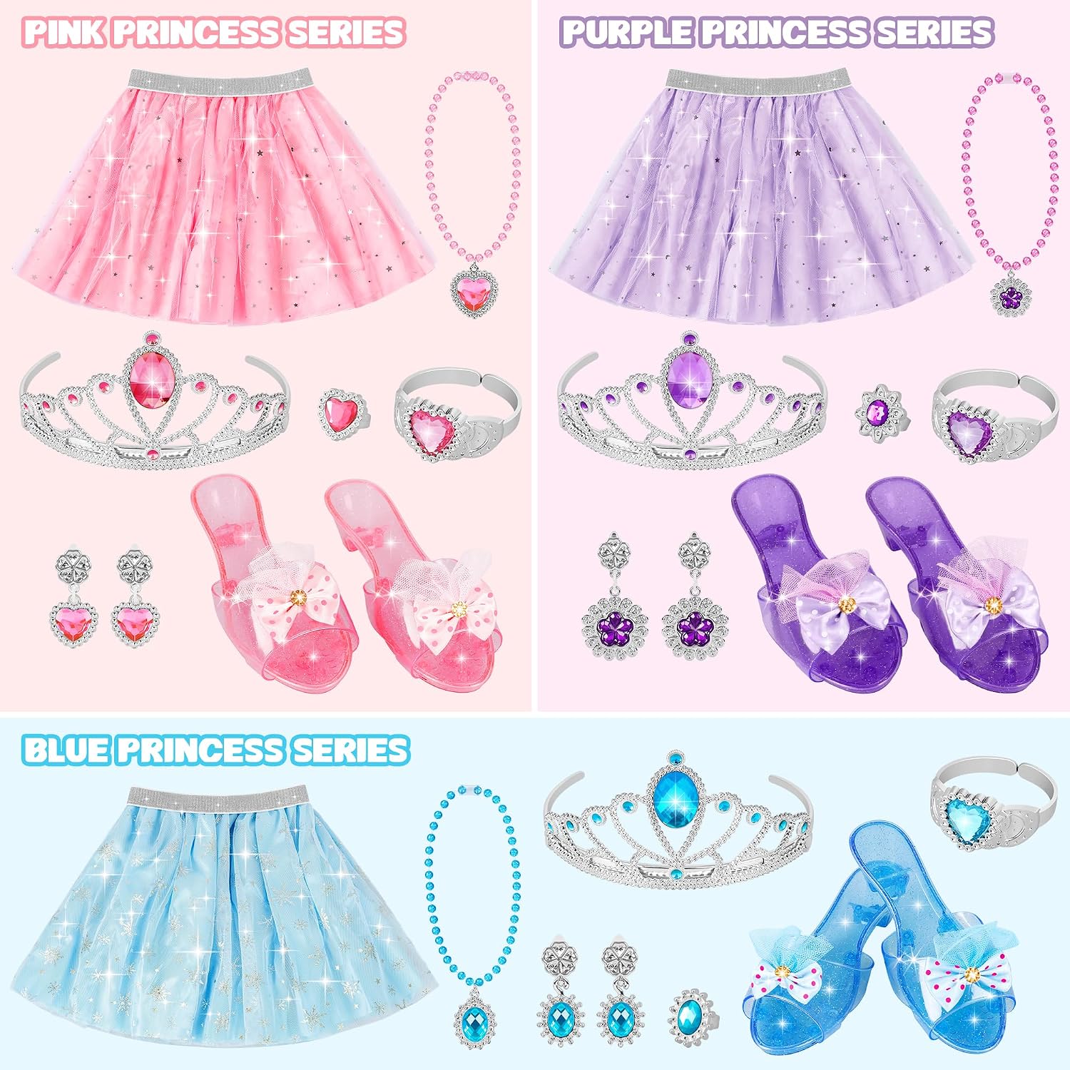 Princess Dress Up & Jewelry Set, Pretend Play Toy, B-day Gift for Girl 3+