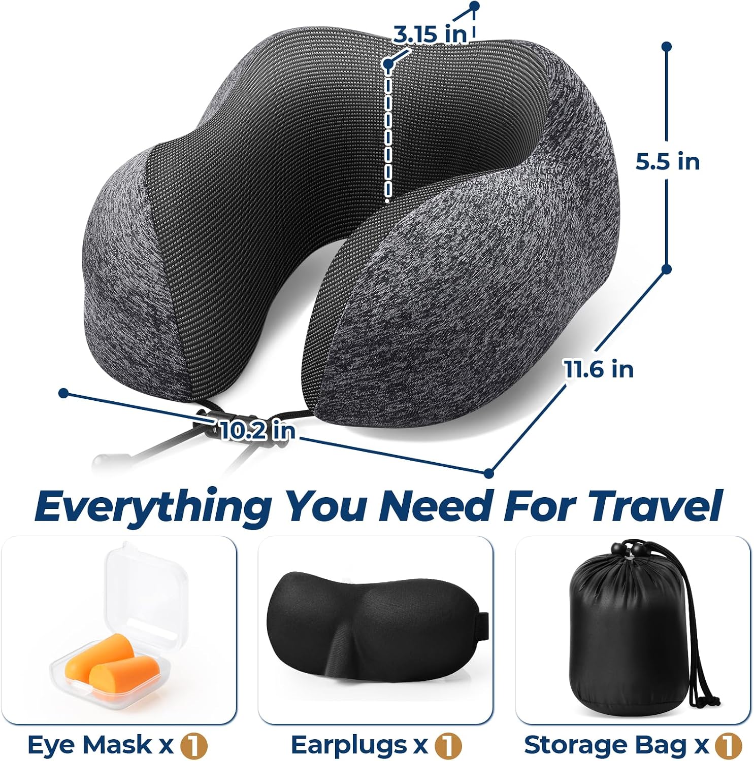 ExploreBliss Travel Pillow, Memory Foam Neck Pillow Airplane, Grey
