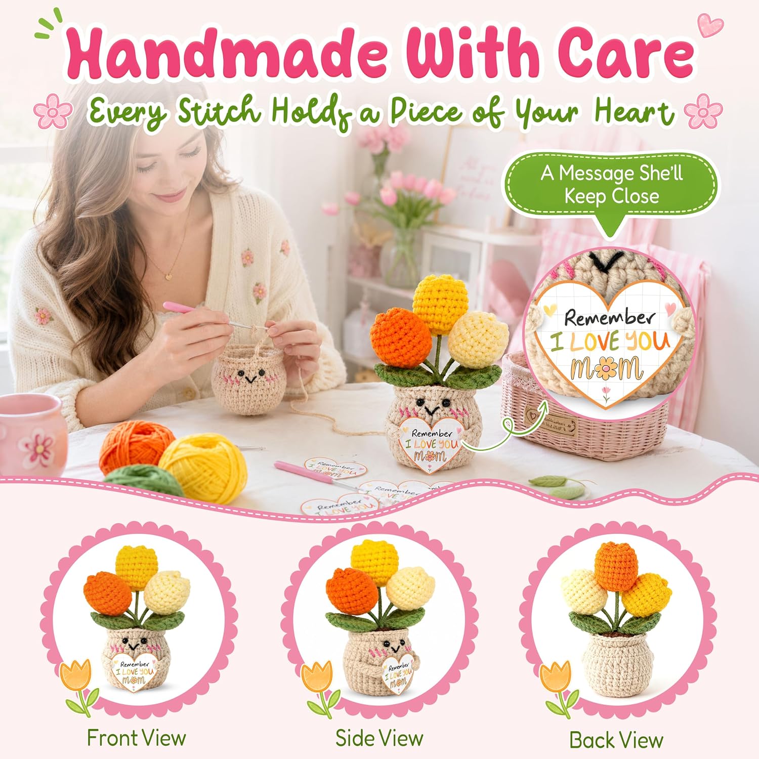 OASSIE Mom Gifts from Daughters Sons - Emotional Support Crochet Tulip
