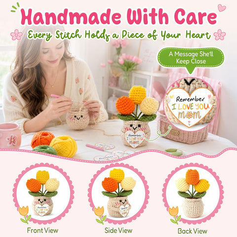 OASSIE Mom Gifts from Daughters Sons - Emotional Support Crochet Tulip