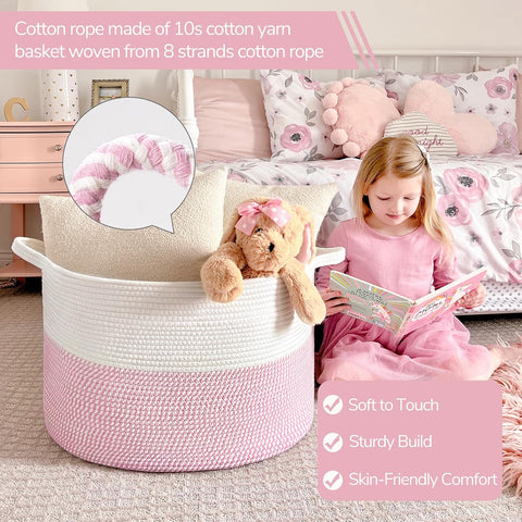 INDRESSME XXXLarge Woven Rope Blanket Basket Living Room Pink, 90L