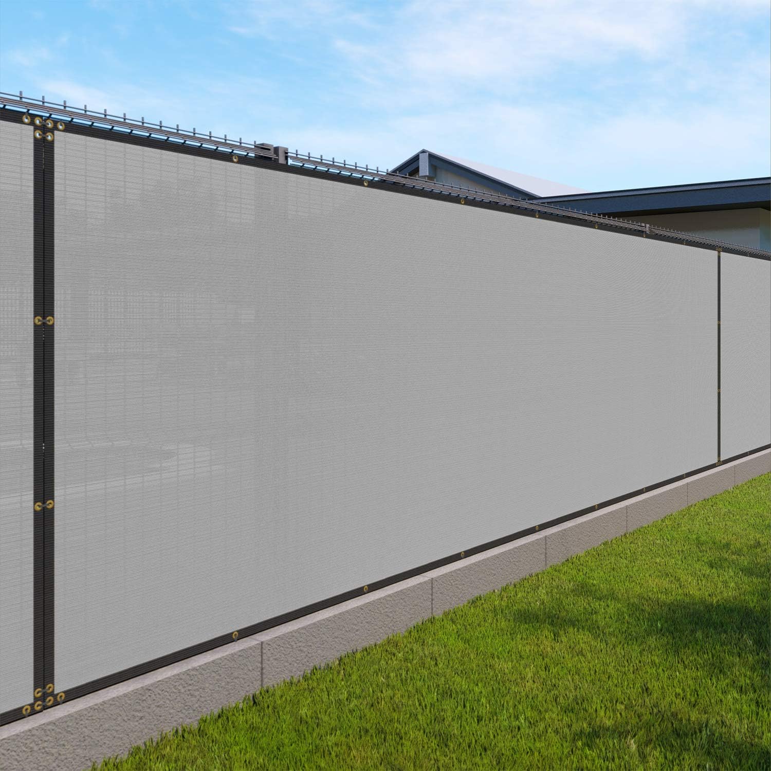 Windscreen4less Privacy Fence Screen Heavy Duty Windscreen Fencing Mesh Fabric Shade Net Cover with Brass Grommtes for Outdoor Wall Garden Yard Pool Deck, 6'x26' Light Gray