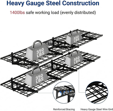 FLEXIMOUNTS 2-Pack 2x6ft Garage Shelving 24-inch-by-72-inch Heavy Duty Wall Mounted Shelves Garage Storage Rack Floating Shelves, 1400lbs Load Capacity, Black, Classic Series