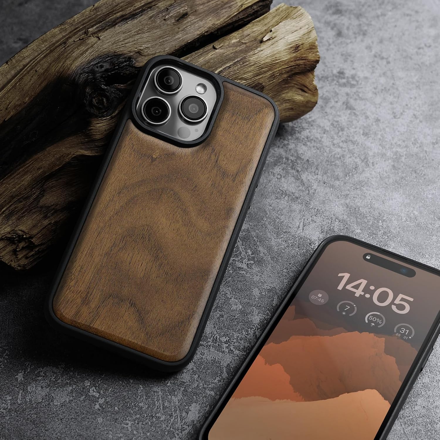 Carveit Wood Case for iPhone 16 Pro, Natural Grain, Walnut