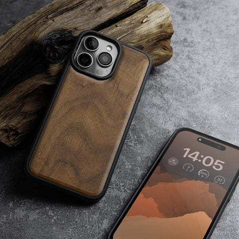 Carveit Wood Case for iPhone 16 Pro, Natural Grain, Walnut