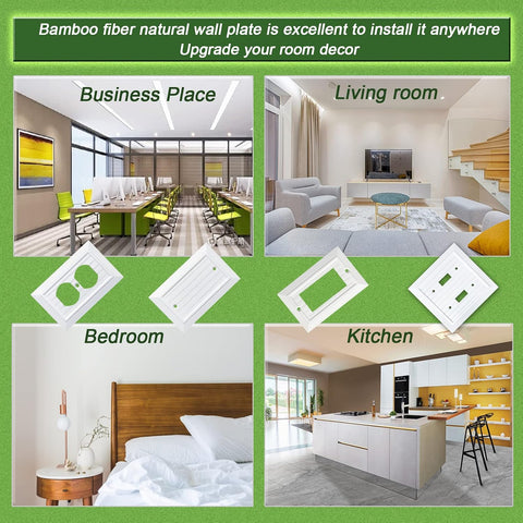 Pure White Classic Beadboard Wall Plates,Light Switch Covers,Electrical Outlet Covers, Switch Plates of Various Combination, Nature Bamboo Fiber Wall plate (1 Gang Toggle 4 Pack)