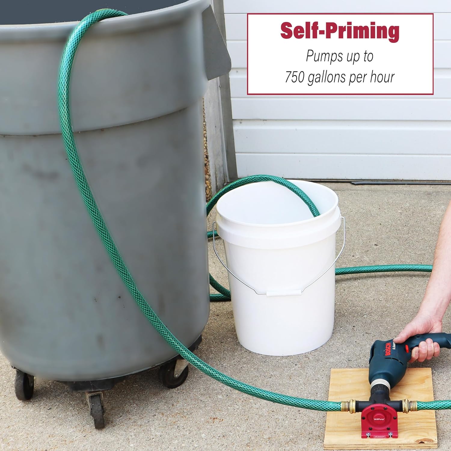 Milescraft 1314 Drill Pump 750 - Self Priming Water Pump Attachment for Drills - Water Transfer Pump - Uses Common Garden Hose - 750 Gallons per Hour