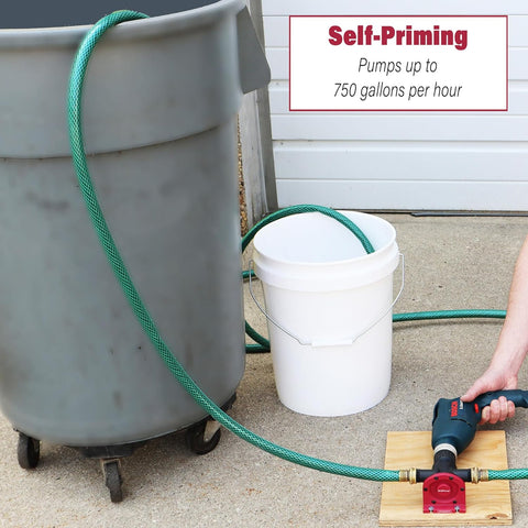 Milescraft 1314 Drill Pump 750 - Self Priming Water Pump Attachment for Drills - Water Transfer Pump - Uses Common Garden Hose - 750 Gallons per Hour