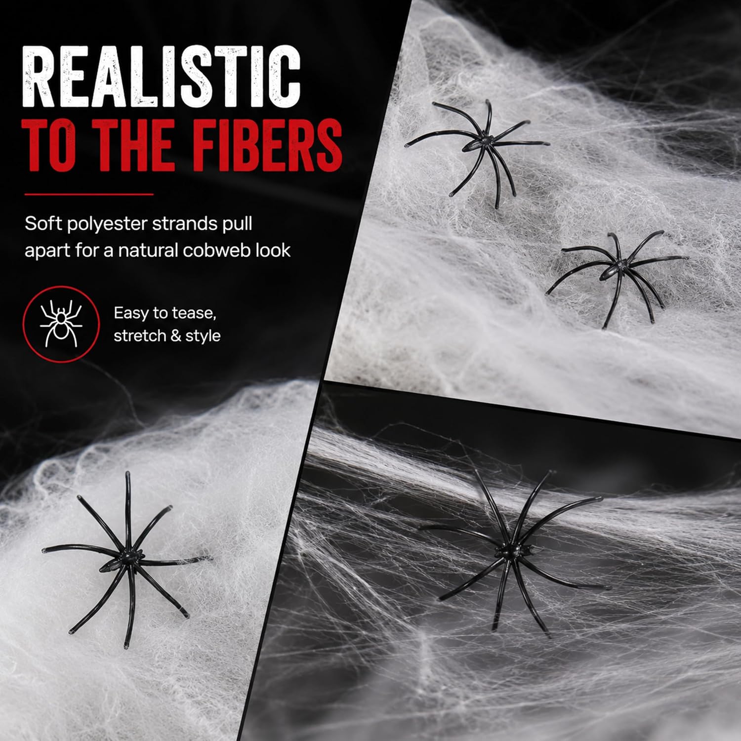 Kangaroo 200 sq. Ft Fake Spider Webs with 4 Fake Spiders for Decorations