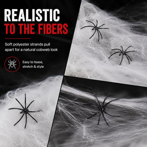 Kangaroo 200 sq. Ft Fake Spider Webs with 4 Fake Spiders for Decorations
