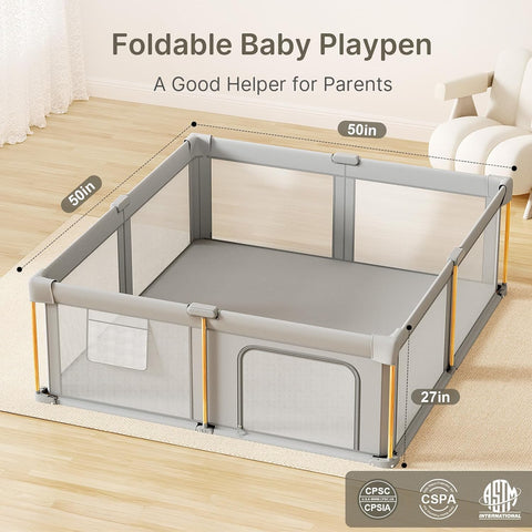 Foldable Baby Playpen with Mat, 50x50 Foldable Play Pen for Babies and Toddlers, Baby Playpen with Portable Design, Collapsible Play Yard for Fence Indoor and Outdoor