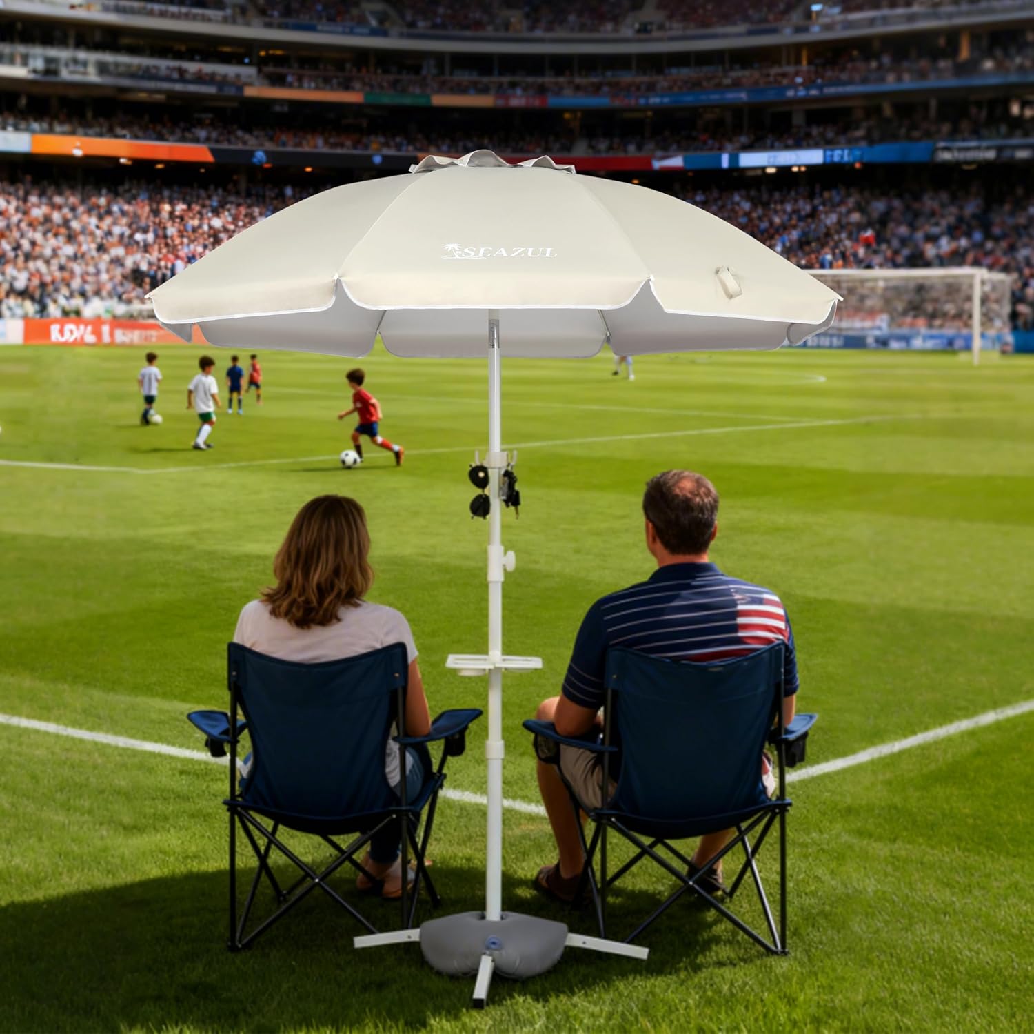 Seazul 6.5ft Sun Shade Umbrella, Portable Umbrella with Stand for Sports