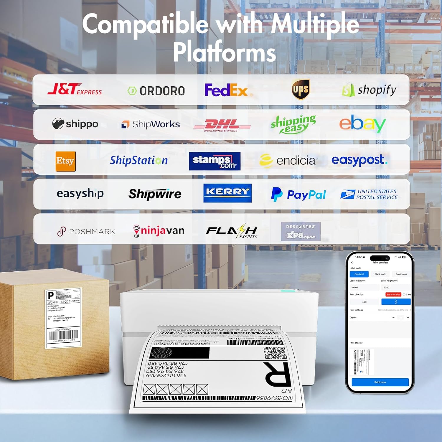 Thermal Shipping Label Printer 4x6 Bluetooth Label Maker for Small Business