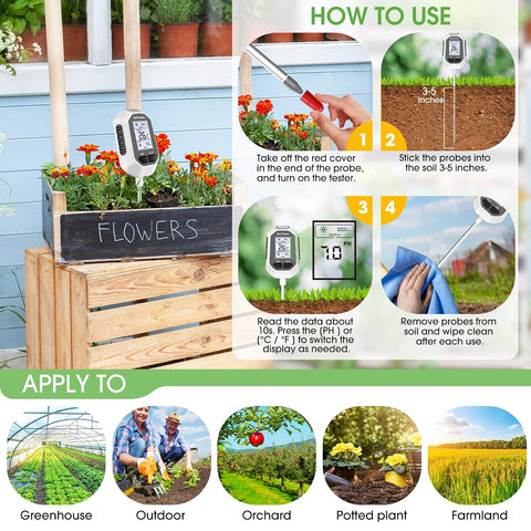 YAMRON 4-in-1 Soil Moisture Meter Digital Plant Temperature/Soil Moisture/pH Meter/Sunlight Intensity Backlight LCD Display Soil Test Meter for Gardening, Farming and Outdoor Plants