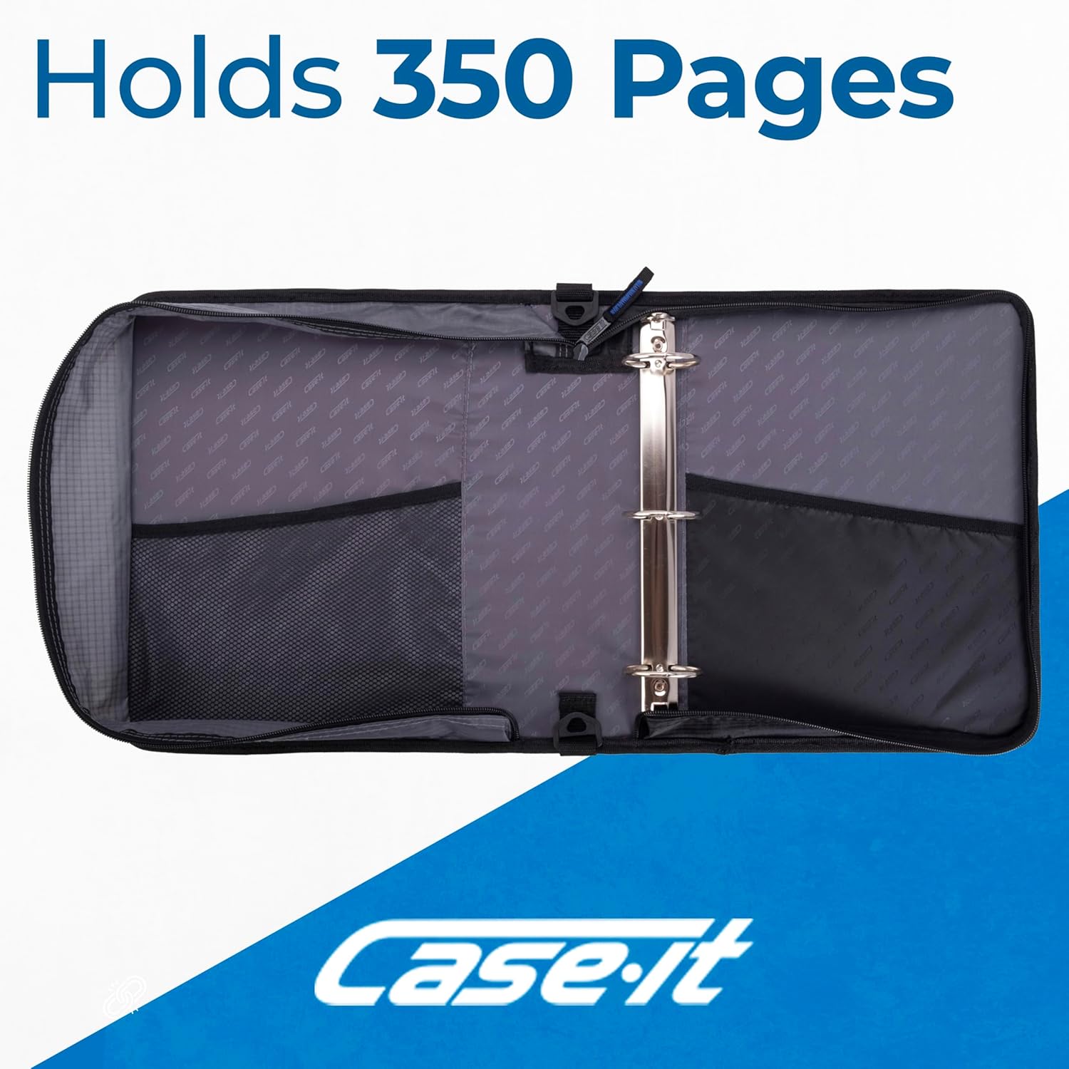 Case-it School Zipper Binder | 2" O-Rings | 400-Sheet | LT-007 Jet Black