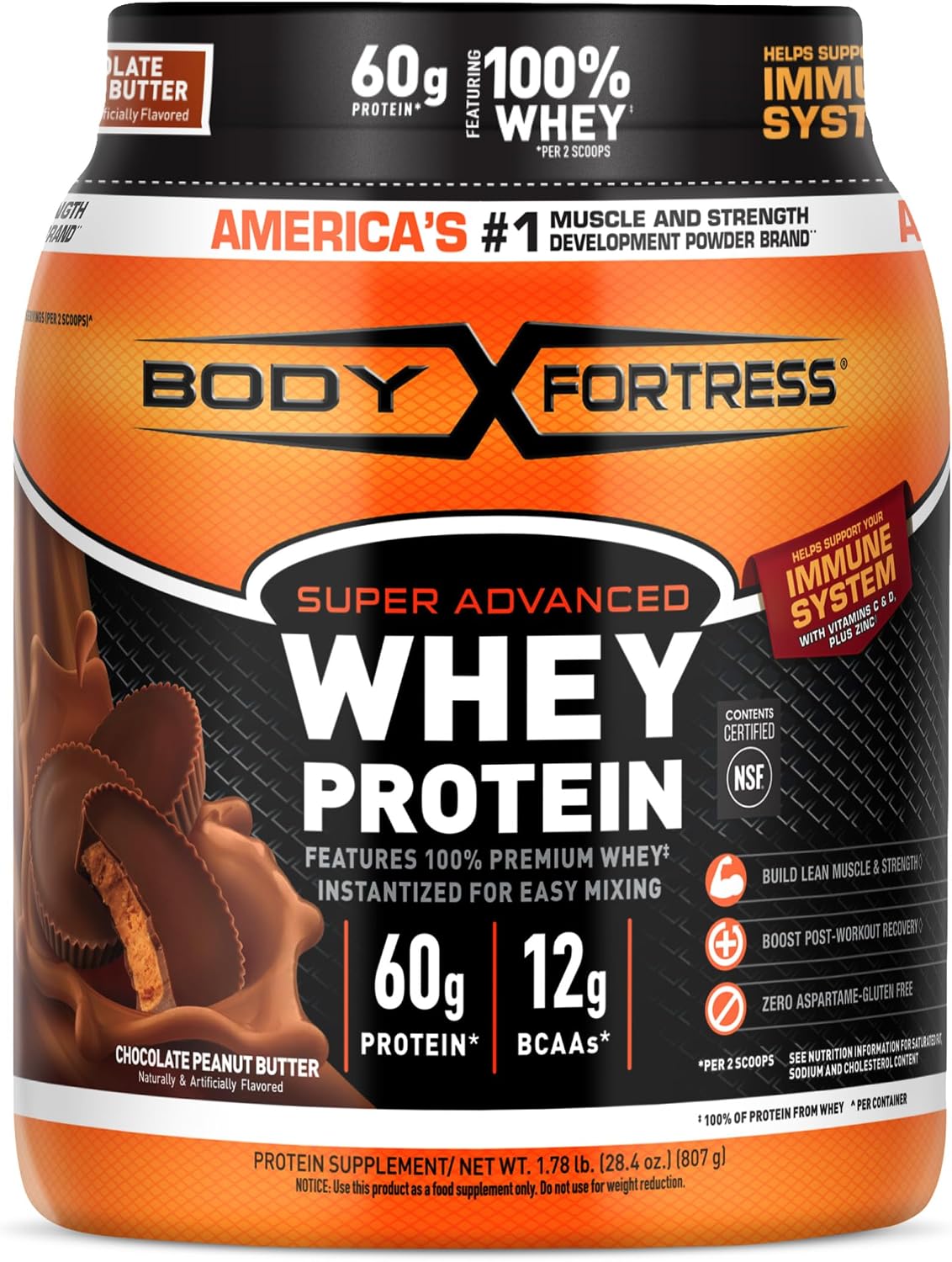 Body Fortress Super Advanced Whey Protein Powder, Chocolate PB, 1.78 lbs