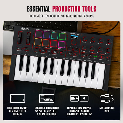 Akai Professional MPK Mini IV 25-Key USB-C MIDI Keyboard Controller, Black