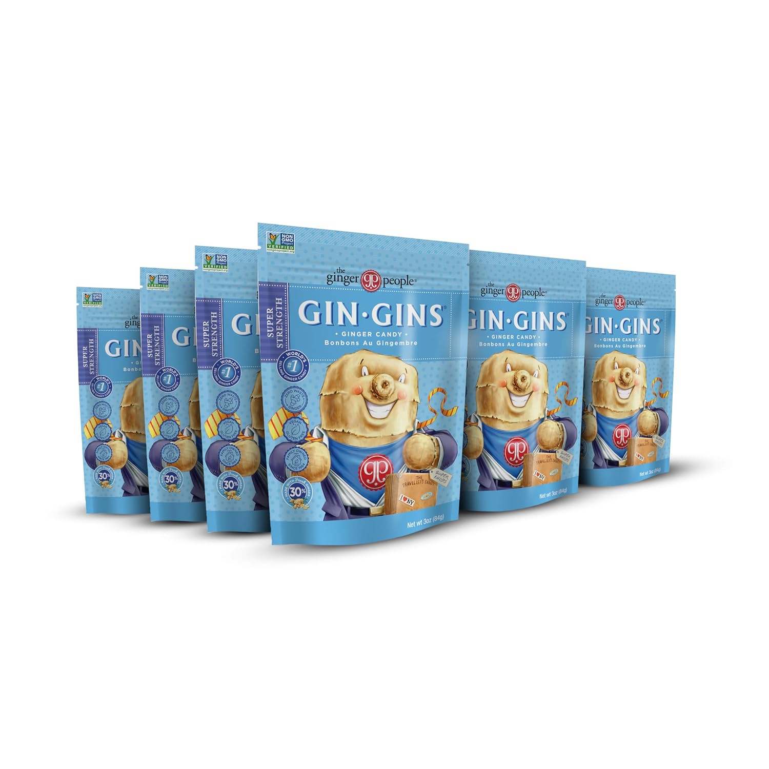 GIN GINS Super Strength Ginger Candy Made w/Fresh Ginger 3oz 12Pk